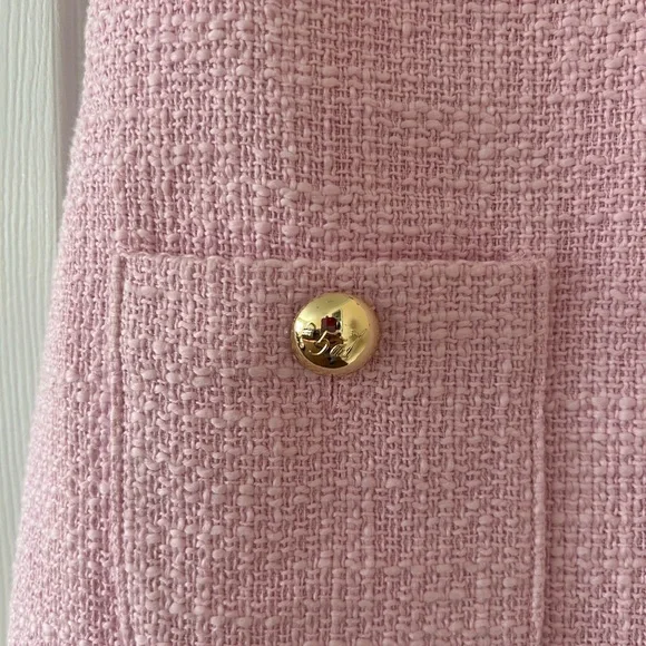 Cinq a Sept Chic Pink Tweed dress Sz 00 new gold buttons - Picture 3 of 8